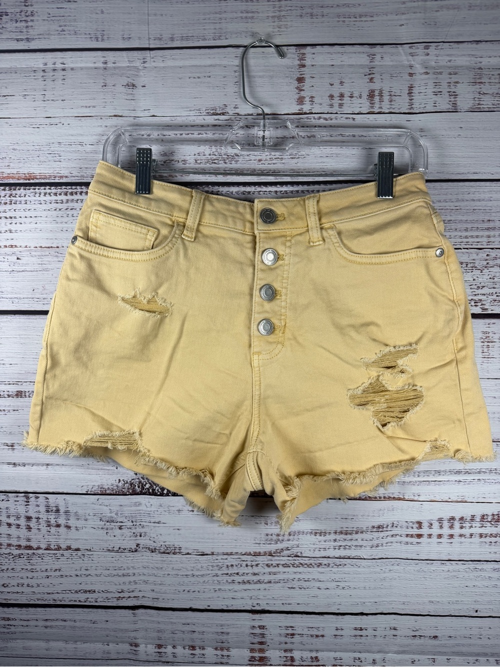 LC Lauren Conrad High Rise Button Fly Distressed Cutoff Shorts Yellow Size 4 - Picture 2 of 7